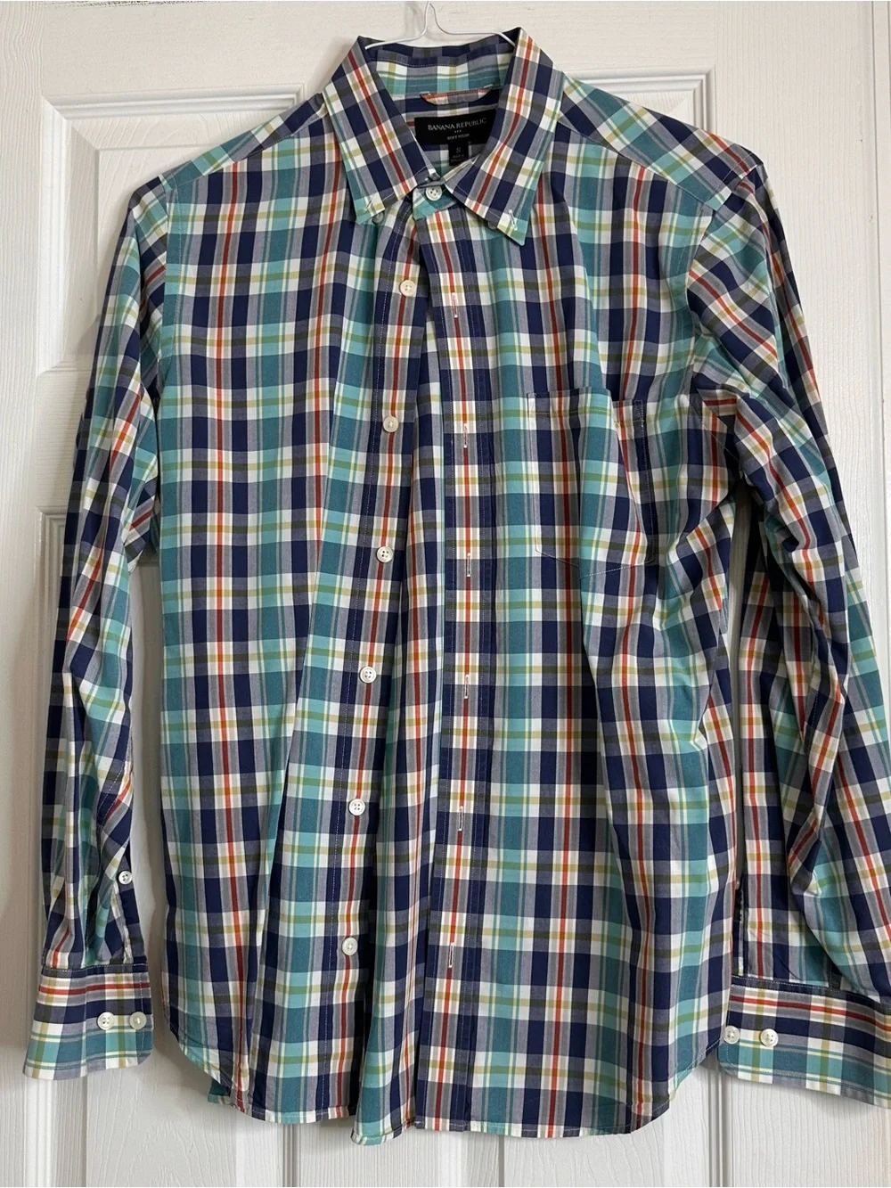 Banana Republic  Plaid Button-Down Shirt in Navy, Green & White Men's Size Small